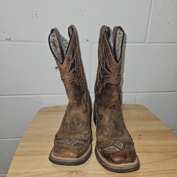 LAREDO Womens 7 M Eternity Brown Glitter Studded Square Toe Western Boots 5866 - Picture 2 of 7